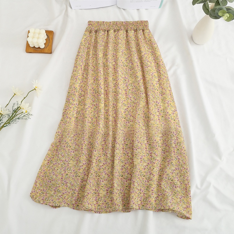 NUZIRO Chân váy chữ A  lưng cao chất liệu chiffon họa tiết hoa thời trang mùa hè cho nữ