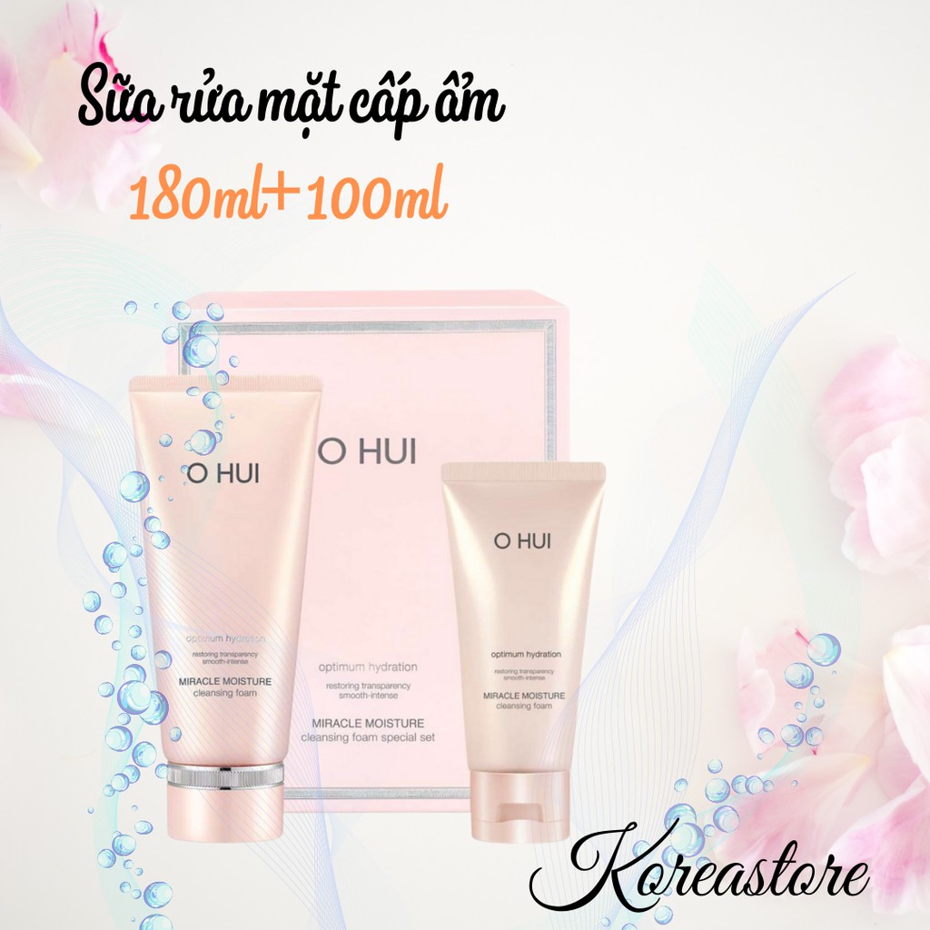 Bộ sữa rửa mặt cấp ẩm Ohui hồng 200ml và 100ml (date 2025, bill Hàn)