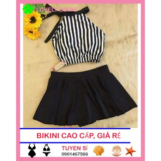 Bikini áo sọc dọc váy xòe