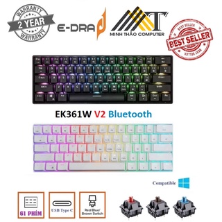 Bàn phím cơ E-DRA EK361W RGB V2 ( Không dây Bluetooth 5.0, LED RGB, Pin 2000 mA, Huano Switch )