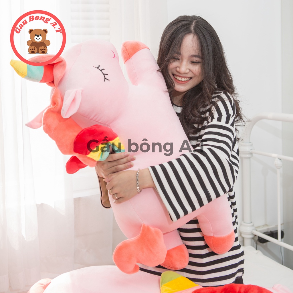 Gấu Bông Kỳ Lân_Kỳ Lân Unicorn_Gối Ôm Ngựa Pony 1 sừng vải co giãn 4 chiều cao cấp size 80-1m2