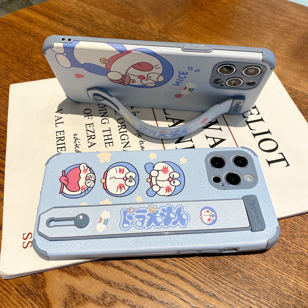 Ốp Điện Thoại Da Cừu Hình doraemon Có Dây Đeo Cho Iphone 14 13 12 pro MAX 11 pro MAX XS MAX XR X 7 8PLUS