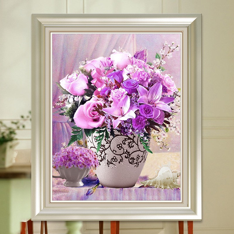 Tranh Đính Đá 5D Tự Làm Hình Hoa Violet Trang Trí Đám Cưới