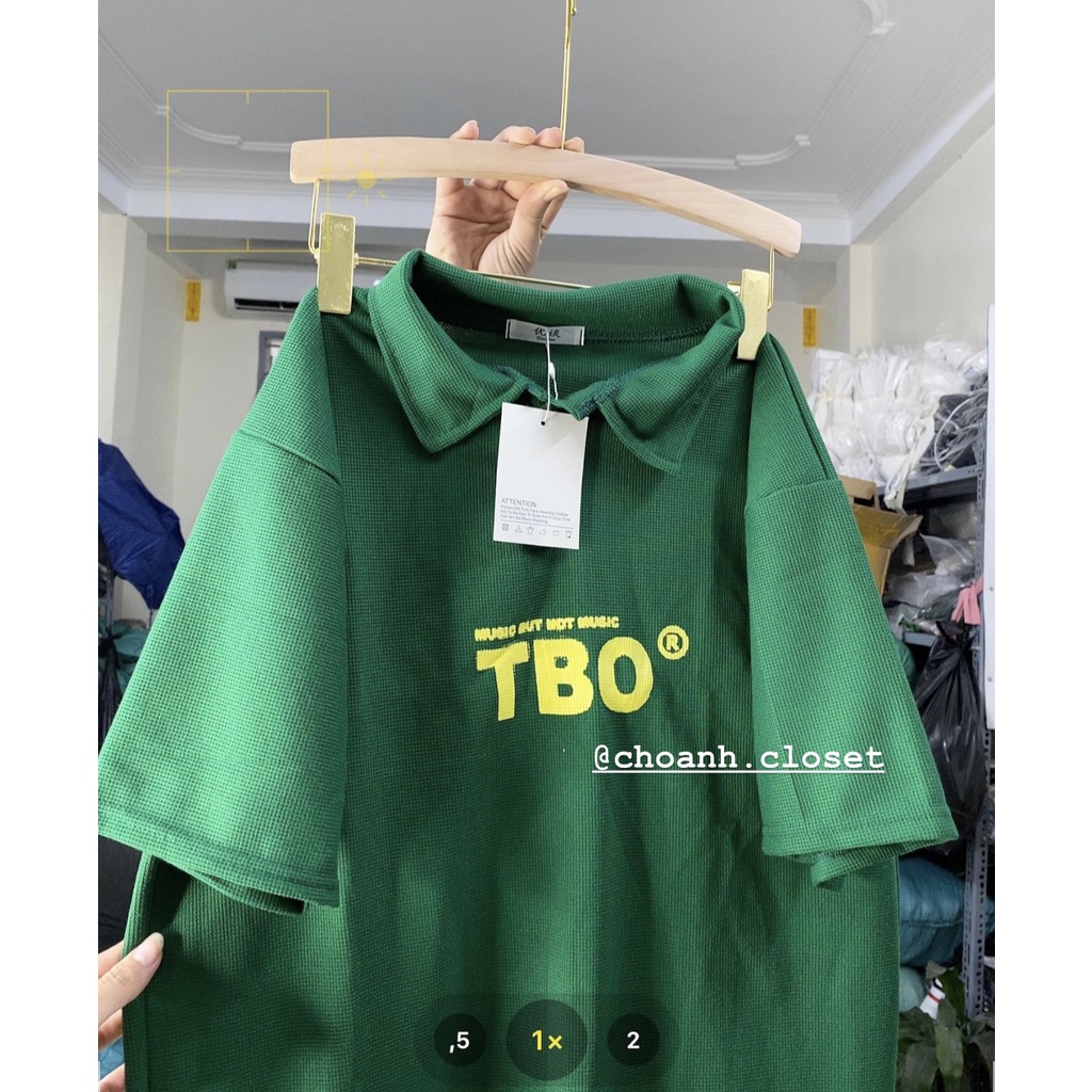 Áo polo nam nữ cổ bẻ tay lỡ in chữ TBO, áo polo màu xanh nữ chất vải cotton tổ ong phong cách thời trang Hàn Quốc