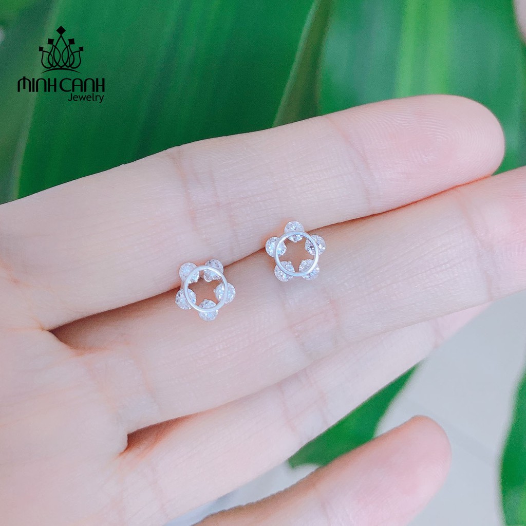 Bông Tai Bạc Đá Viền Tròn Hình Sao - Minh Canh Jewelry