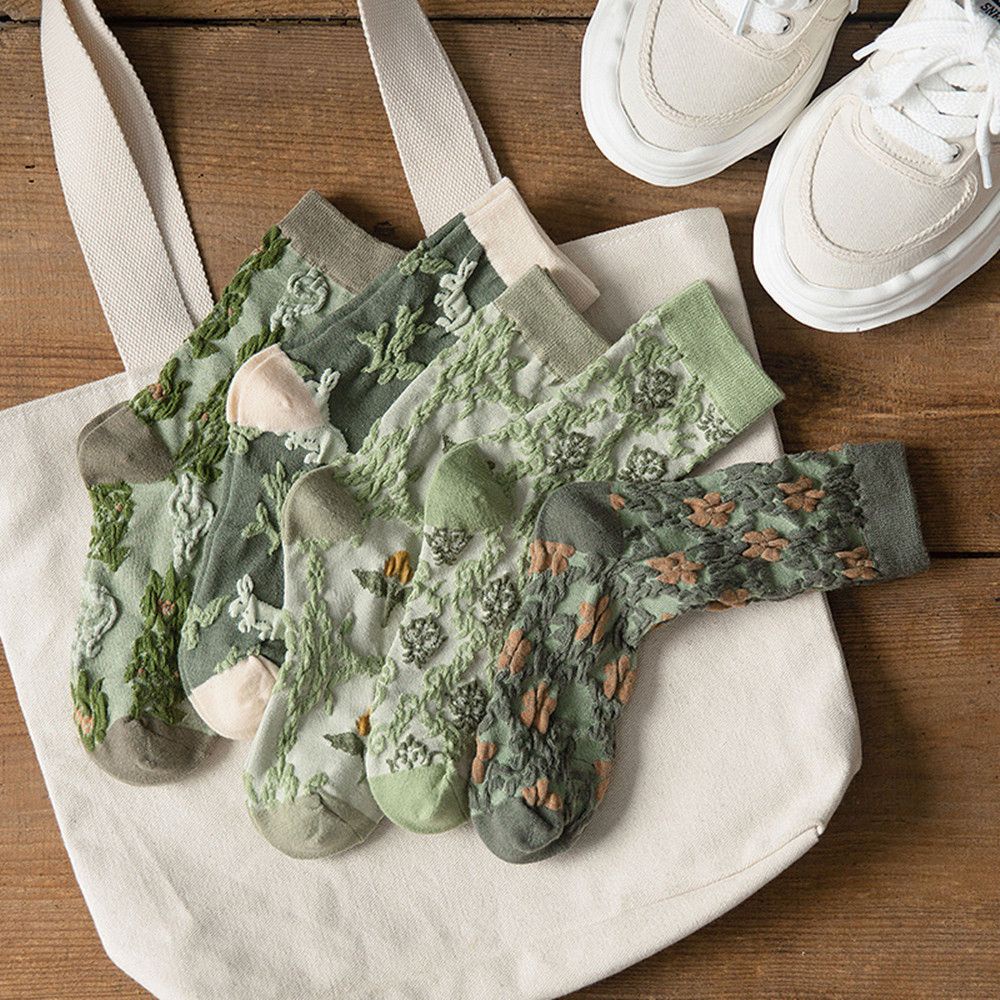 Vớ cotton dệt kim mềm mại thoải mái thoáng khí phong cách Harajuku cổ điển màu xanh lá