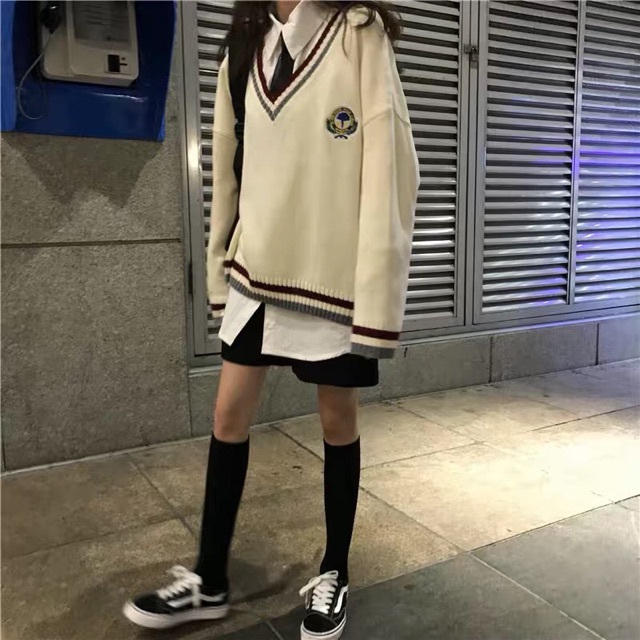 <Sẵn kem> Set sơ mi + áo len + cavat đồng phục học sinh Hàn Quốc | BigBuy360 - bigbuy360.vn