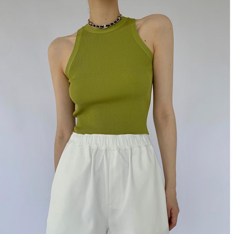 Áo tanktop len tăm màu xanh vintage Ba lỗ nữ croptop - TOLYSHOP