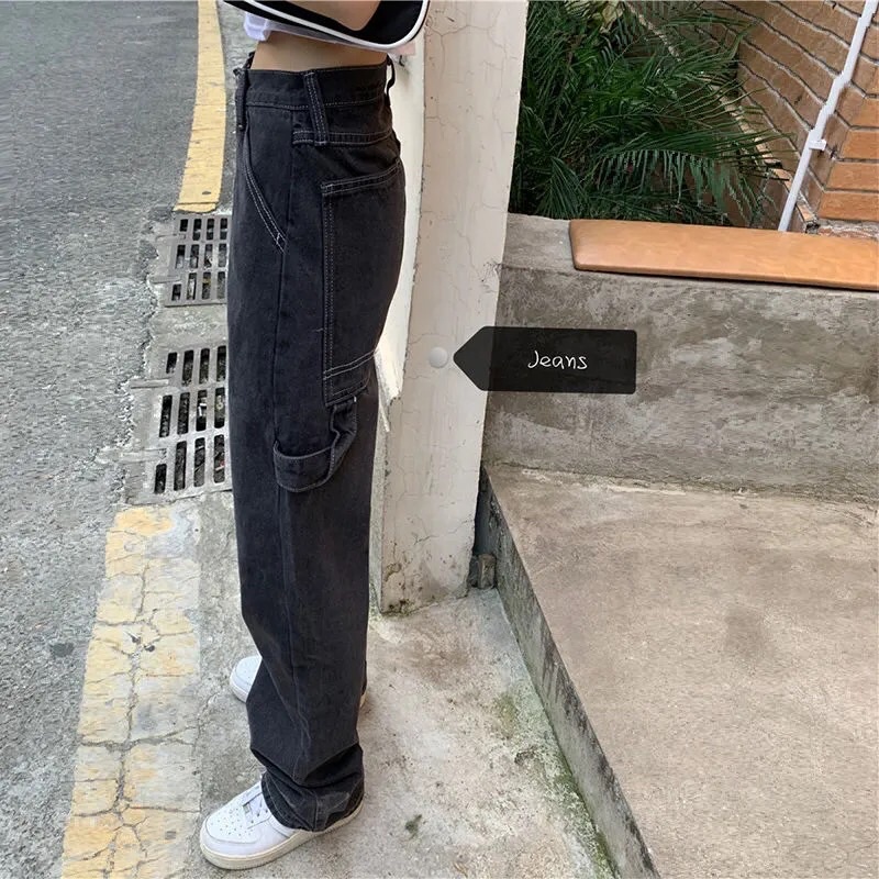 Quần jean nữ ống suông màu đen xám tạo kiểu cá tính kèm ảnh thật (order) | BigBuy360 - bigbuy360.vn