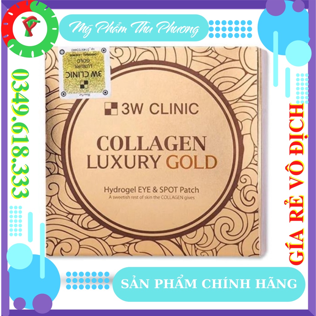 Mặt nạ mắt vàng 24k 3W Clinic Collagen Luxury Gold Hydrogel Eye & Spot Patch Mỹ phẩm Mặt nạ vàng 24k hàn quốc chính hãng