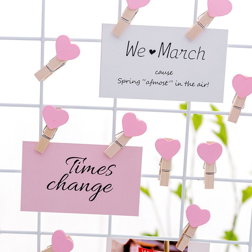 Kẹp gỗ dùng trang trí hình ảnh mini trái tim màu hồng độc đáo