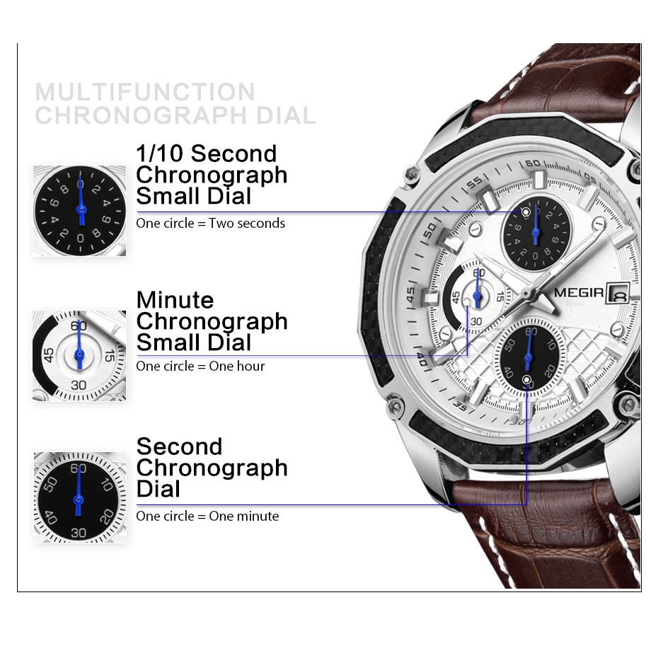 Megir 2015 đồng hồ sang trọng hàng đầu nam analog fashion sports quartz jam tangan lelaki