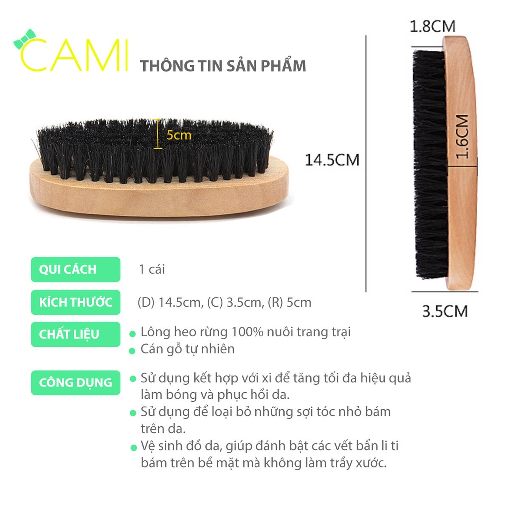 Bàn chải hình oval phủi bụi râu, tóc lông heo cán gỗ giúp đánh xi giày đa năng, tiện ích - Cami - CMPK254