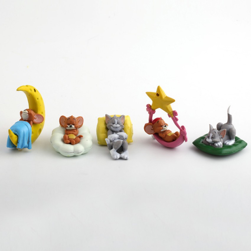 Bộ 5 mô hình trang trí Tom &amp; Jerry ngủ dễ thương (2-5 cm) bằng nhựa đặc làm đồ chơi quà tặng hoạt hình Anime giá rẻ