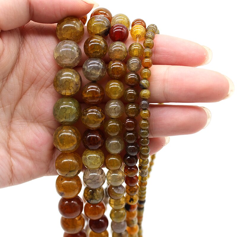Chuỗi Hạt Đá Mã Não Tự Nhiên Hình Rồng Vàng 4-12Mm Dùng Làm Trang Sức diy