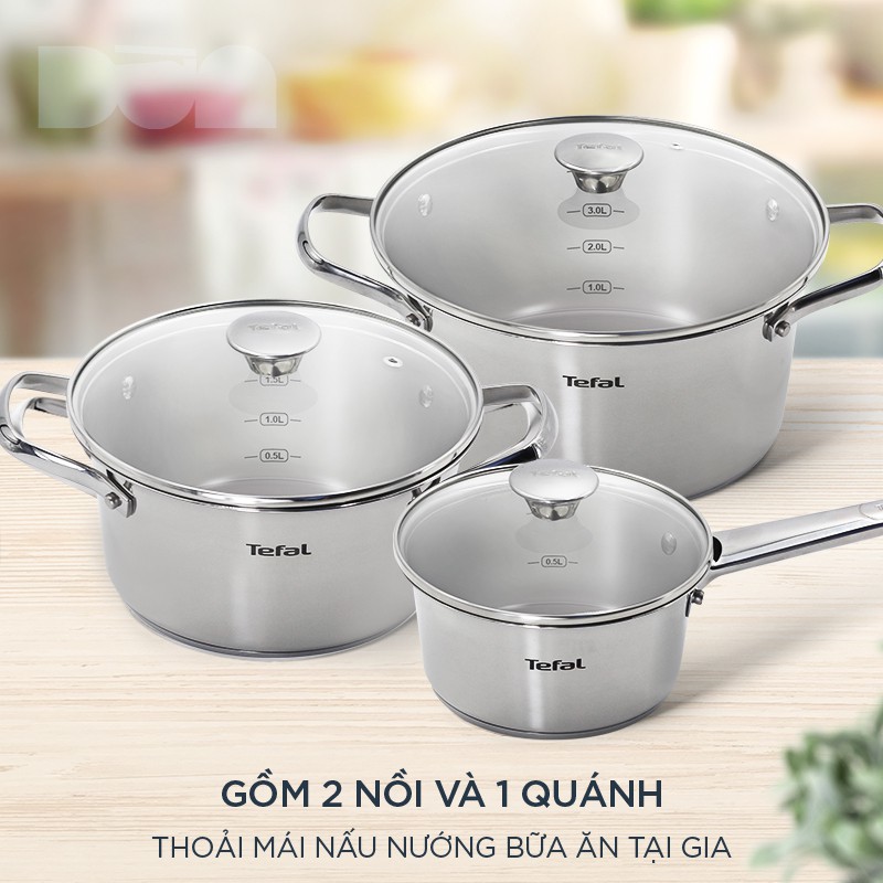 Bộ 3 nồi inox Tefal Simpleo B907S644 16cm -20cm -24cm