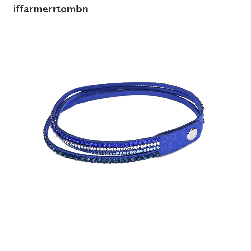 {iffarmerrtombn} Fashion Pu Leather Wrap Wristband Cuff Punk Crystal Rhinestone Bracelet Bangle hye