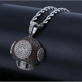 Vòng cổ mặt hình nấm bằng đồng đính đá zircon phong cách hip hop thời trang cho nam / làm quà tặng 