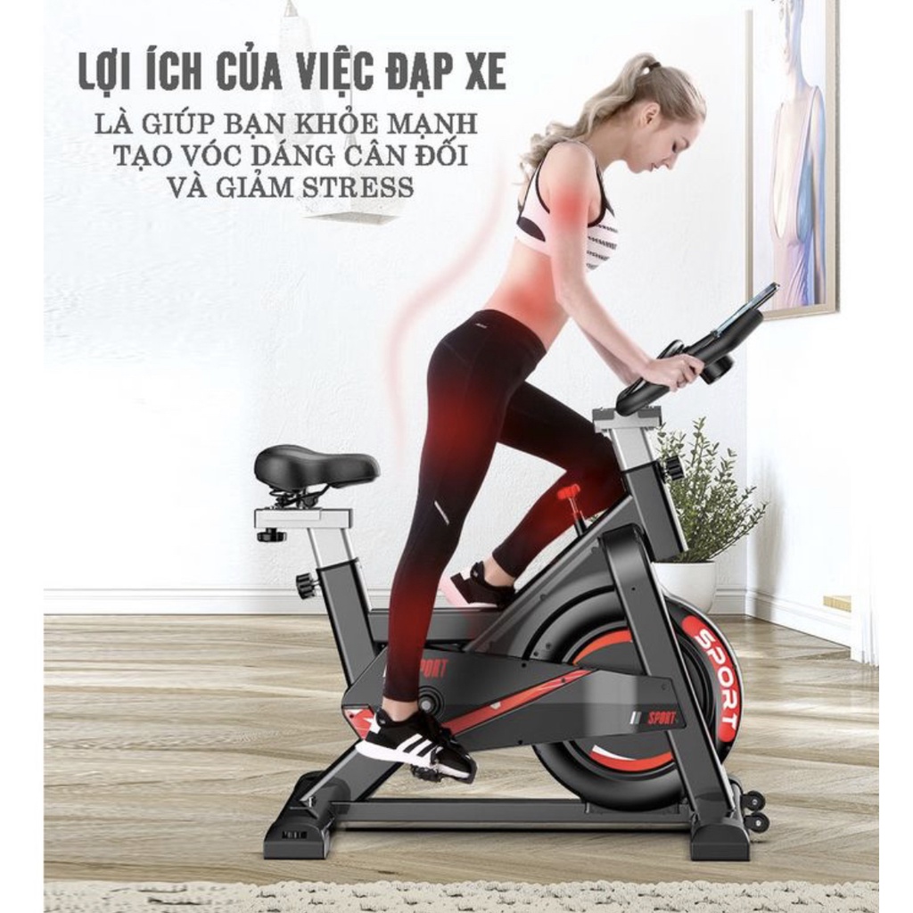 Xe đạp tập thể dục, xe đạp gym, xe đạp an toàn với trẻ em, tặng đồng hồ hiển thị, tặng máy đo nhịp tim, bảo hành 12 thán