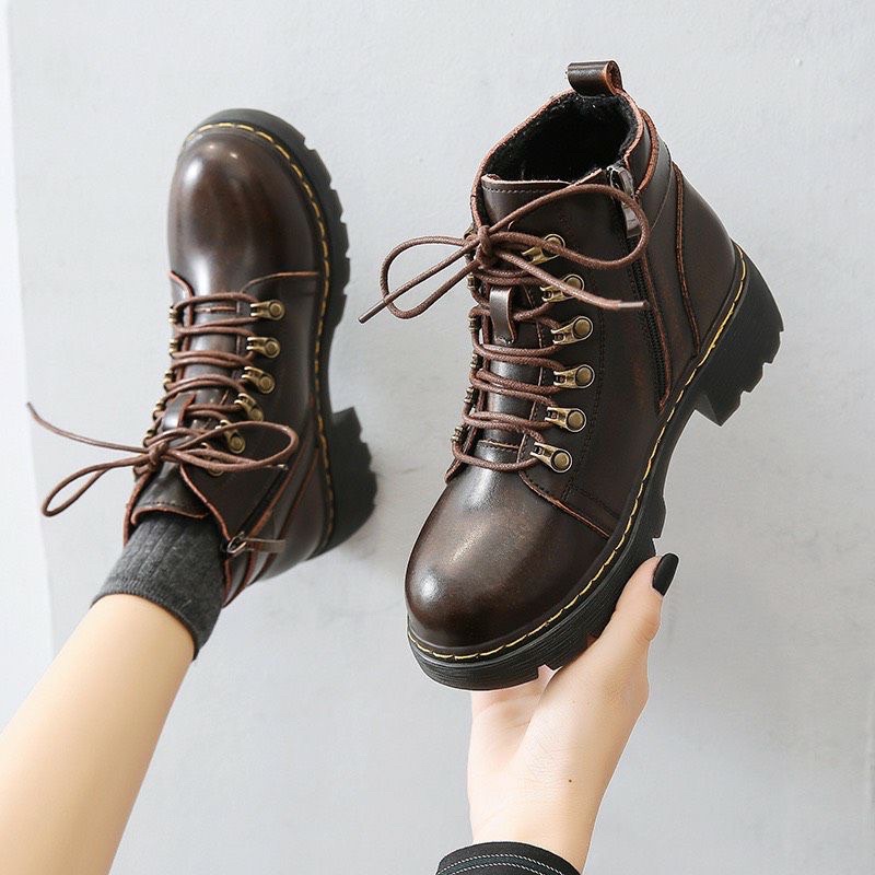 Copper boots đế cao  - Boots da bò nữ phong cách vintage, retro