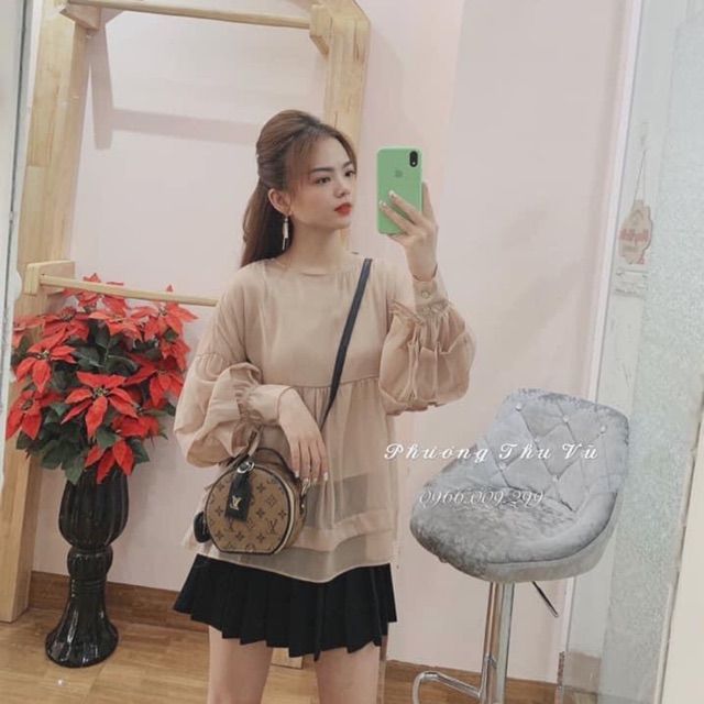 Áo babydoll xếp ly tay 2 màu ( trắng, be)
