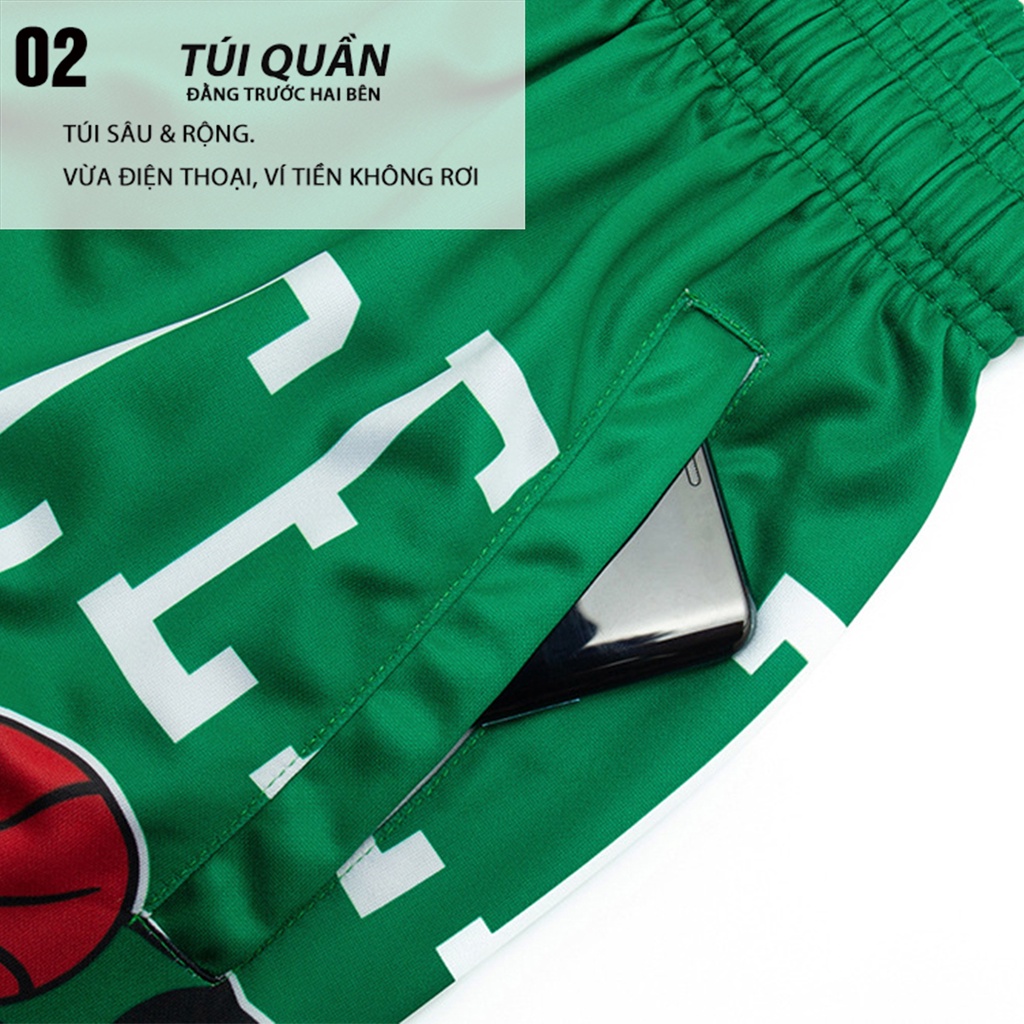 Quần bóng rổ NBA #2048 - Họa tiết đội bóng NBA cỡ lớn, túi hai bên