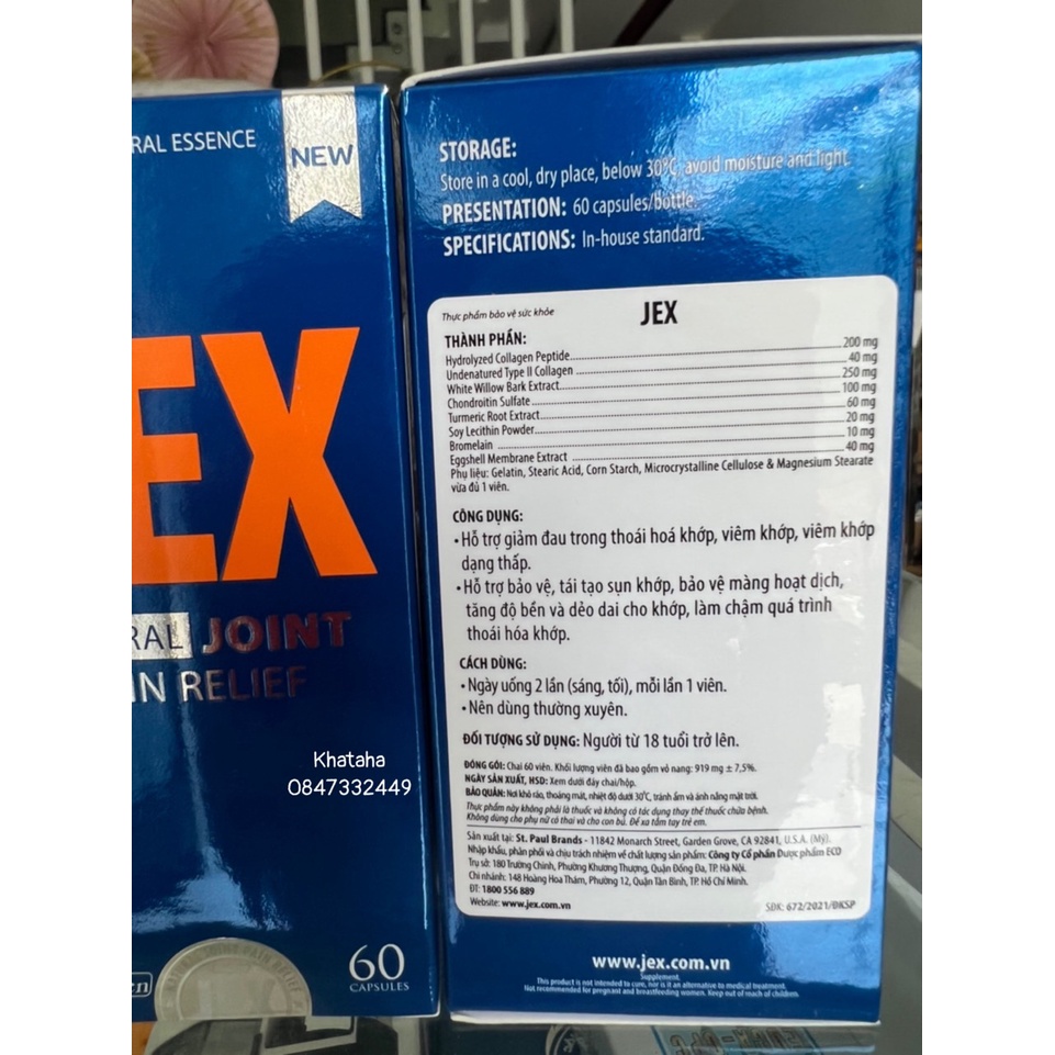 Jex natural joint pain relief  - Viên uống bổ khớp [Jex max, glucosamine)