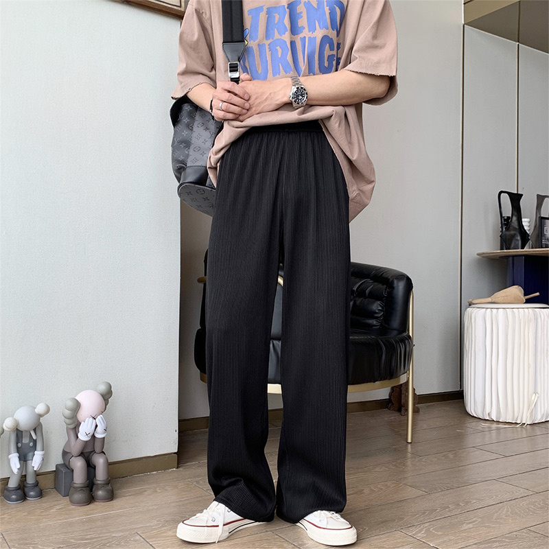 Quần Baggy Lụa Lạnh Mỏng Ống Rộng Màu Trơn Thời Trang Retro Cho Nam