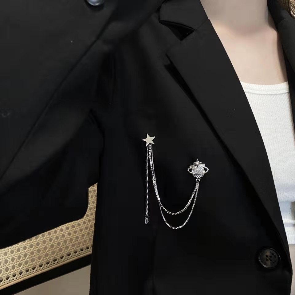 Ghim Cài Áo Hình Ngôi Sao Và Mặt Trăng Phối Tua Rua Cao Cấp Thời Trang