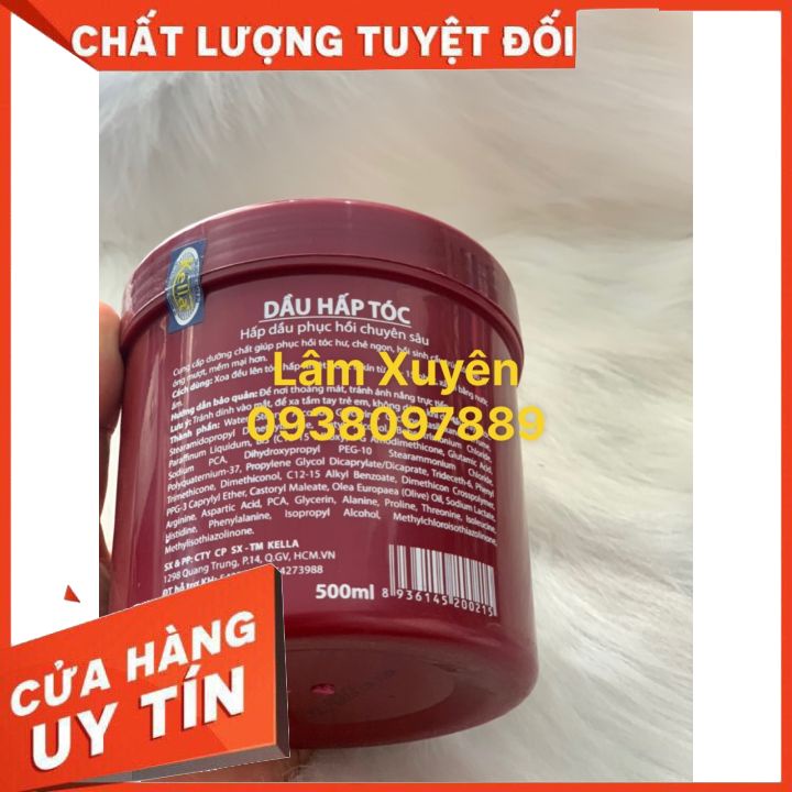 [FREE SHIP] Hấp dầu KELLA đỏ 500ml, hấp dầu phục hồi KELLA (CHỮ VÀNG) hồi sinh cấu trúc tóc, tạo sự óng mượt mềm mại hơn