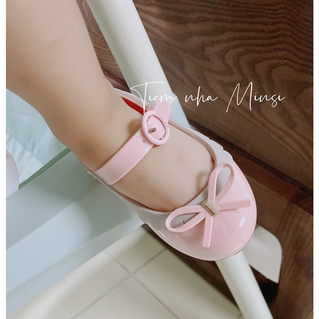Giày nhựa thơm Melissa mẫu nơ hồng bèo trắng cực xinh dành cho bé gái từ 1 đến 5 tuổi