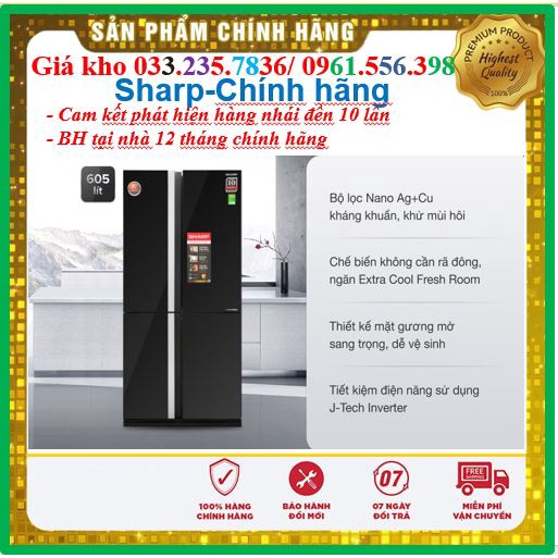 Tủ Lạnh Sharp Side By Side Inverter SJ-FX688VG-BK 605 Lít- Mới Đập Hộp 100%