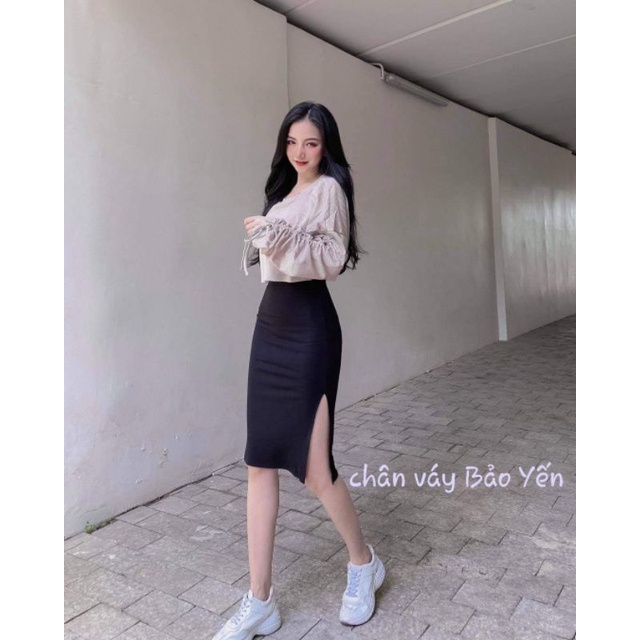 Chân váy bút chì tới gối xẻ sườn- M89