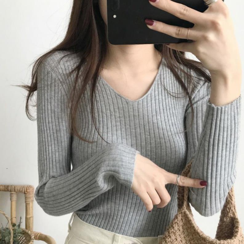 Áo Len Nữ [HÀNG ĐẸP] Áo Len Gân Dài Tay Cổ V ELLA | BigBuy360 - bigbuy360.vn