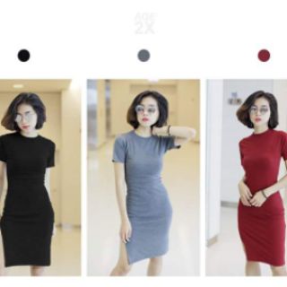 Đầm Body Xẻ Tà #AGE2X Màu Đỏ Đô