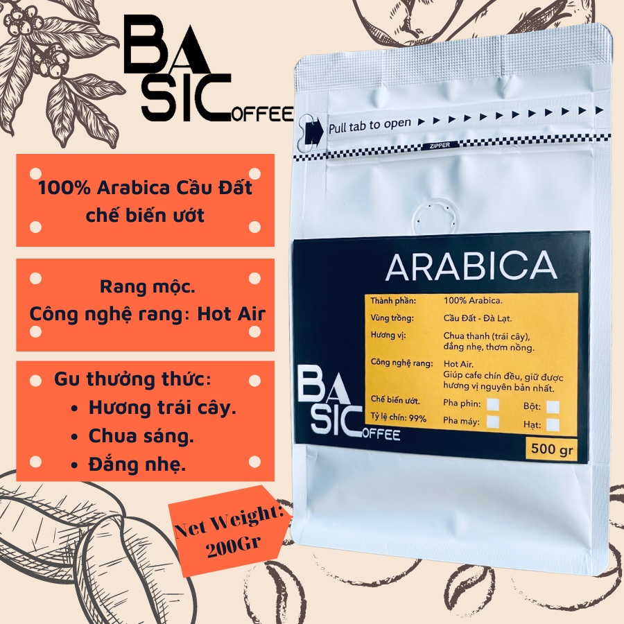 Cà Phê Nguyên Chất Arabica Cầu Đất Rang Xay Mộc 200gr Dùng Thử Bassic Coffee Hậu Vị Ngọt Thơm Cafe Sạch Dak Lak