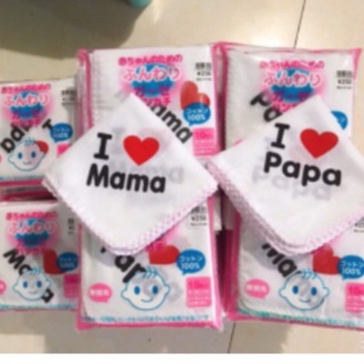 Set 10 Khăn xô sữa/ khăn xô cho bé I Love Mama, Papa xuất nhật 2 lớp kích thước 32x32cm