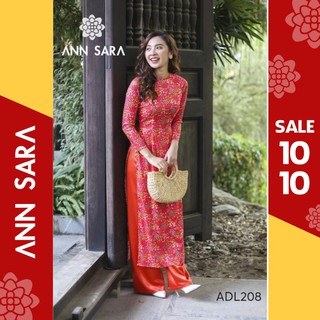 ADL208 - Áo dài lụa vân gỗ hoa nhí đỏ ANN SARA