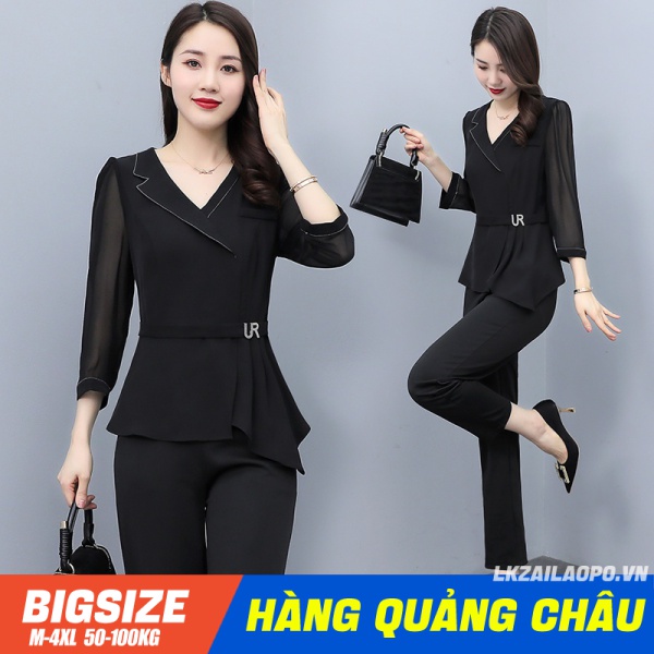 Sét bộ đồ nữ ⚡️𝐁𝐈𝐆𝐒𝐈𝐙𝐄⚡️ Áo sơ mi công sở dáng ôm tay dài cổ chữ v kết hợp quần âu dáng dài lưng cao cạp cao mùa xuân Phong cách Hàn Quốc Thời Trang đi Chơi sang chảnh cá tính quảng châu cao cấp