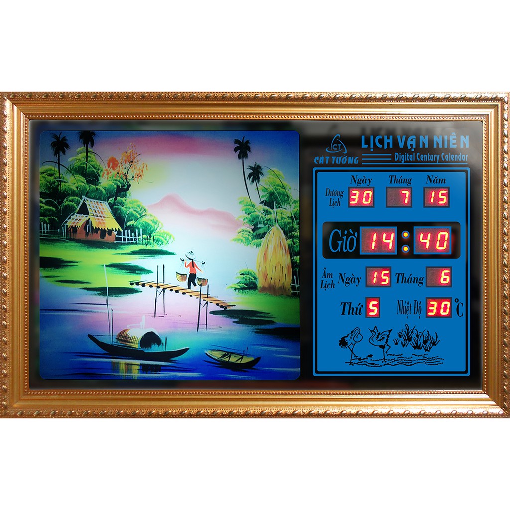 Đồng hồ Lịch Vạn Niên điện tử - Đồng Quê 55443 (55x35x7cm)_Có 2 Loại (Không Remote đèn và Có Remote đèn)