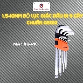 Bộ lục giác đầu bi 9 cây 1.5-10mm chuẩn Asaki AK-410 - Chính Hãng