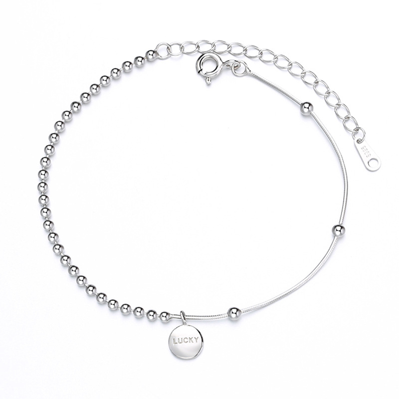 Simple Beads Chain Bracelet Bangle Silver Color Snake Chain Lucky Letter Pendant Splicing Bracelets For Women Charm Jewelry Gift