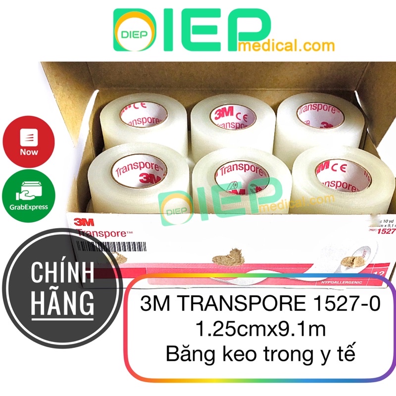 ✅ 3M TRANSPORE 1527-0  - Băng keo trong y tế 1527-0 kích thước 1.25cmx9.1m