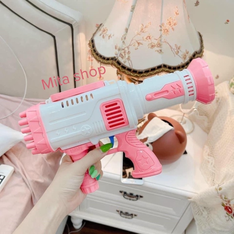 Súng bắn bong bóng 32 nòng siêu mạnh tặng kèm lọ nước xà phòng - đồ chơi trẻ em, quà tặng bé