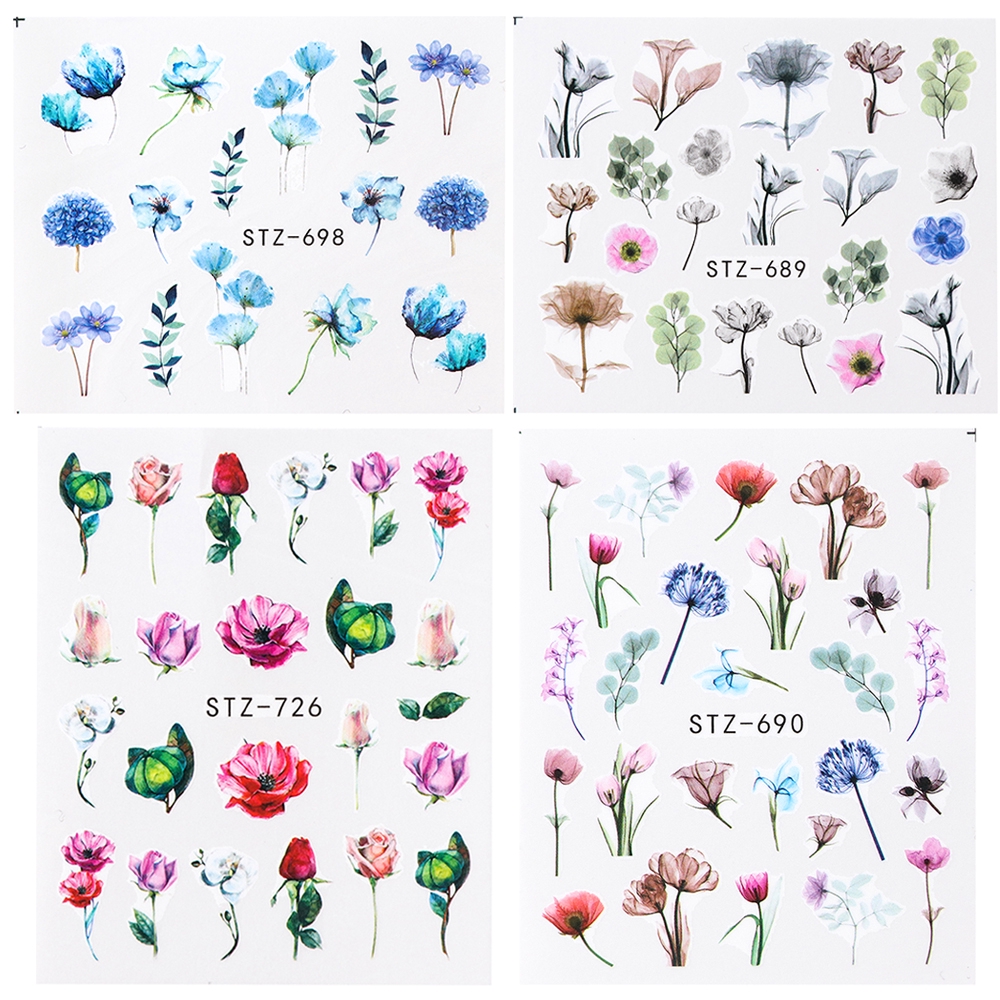 Miếng dán trang trí móng tay họa tiết hoa cúc/hoa hồng/hoa oải hương nghệ thuật