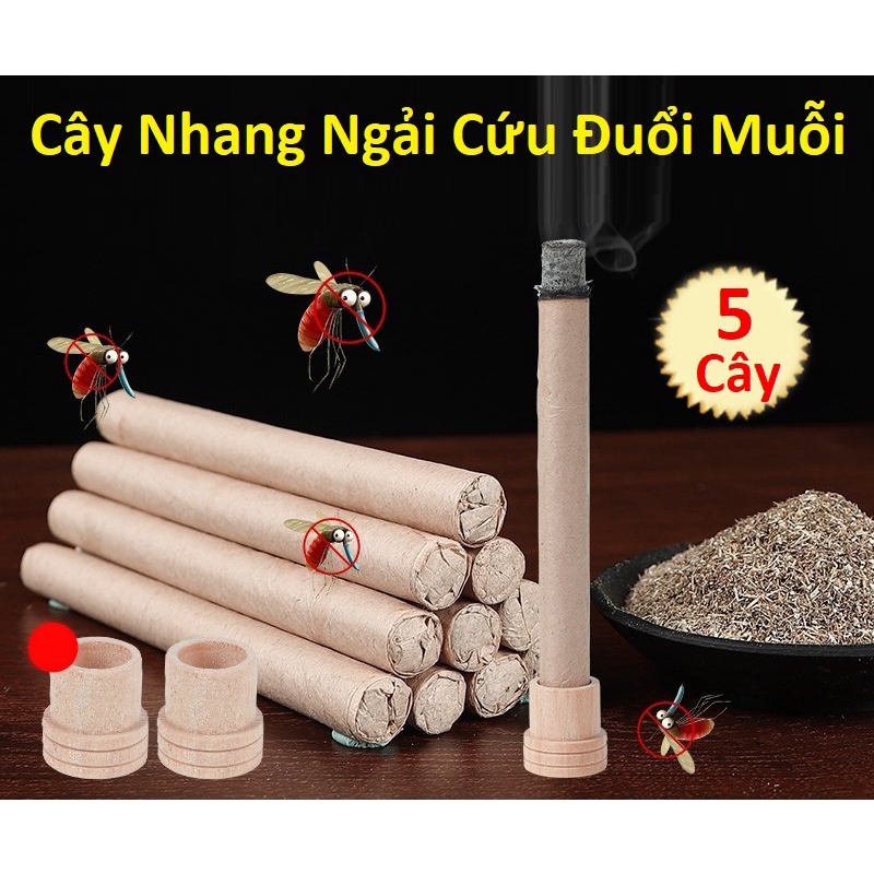 Bộ 5 Cây Nhang Ngải Cứu đuổi muỗi an toàn cho người dùng + Tặng kèm 1 đế