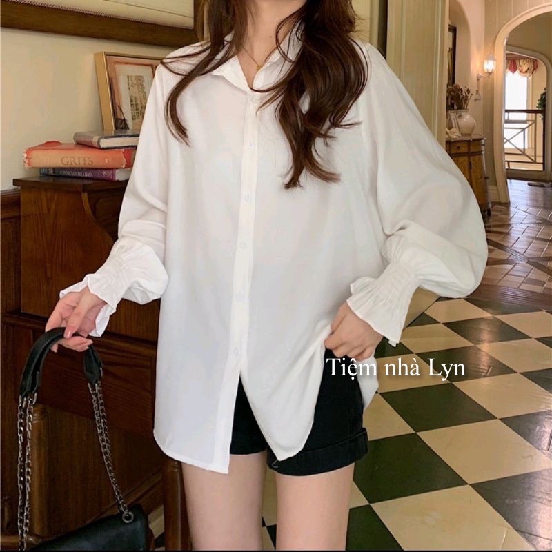 Áo Sơ Mi Nữ Trắng Công Sở / Áo Sơ Mi  Kiểu Bo Chun Tay Hàn Quốc