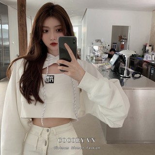 Cocorygirl Áo Hoodie Croptop Tay Dài Form Rộng Kiểu Dáng Hợp Thời Trang