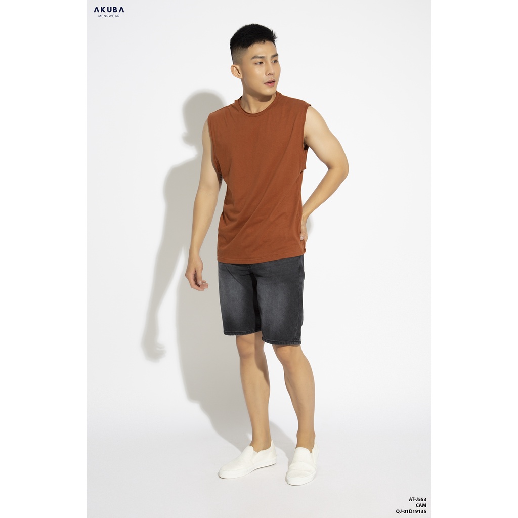 Áo thun tanktop nam AKUBA cổ tròn form oversize, chất liệu single cotton 100% sợi tự nhiên thoáng mát  01J553