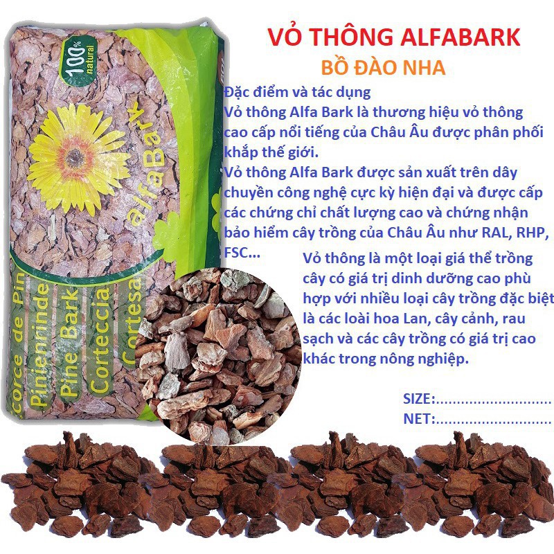 sale off VỎ THÔNG ALFABARK SIZE 18-25 mm gói 1kg hàng chuẩn cty.